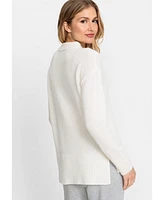 Olsen Women's Cashmere Merino Long Sleeve Solid Mock Neck Sweater