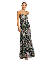 Mac Duggal Women's Spaghetti Strap Bustier Embroidered Applique Gown