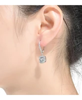 Genevive Sterling Silver White Gold Plated Clear Round and Radiant Cubic Zirconia Drop Earrings