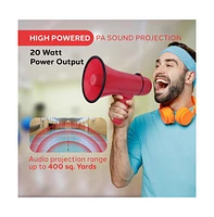 Pyle Portable Megaphone with Siren, 20 Watt Power, Aux Input for MP3, Automatic Siren, Lightweight