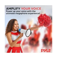 Pyle 20-Watt Portable Megaphone with Siren, MP3 Input, Adjustable Volume, Shoulder Strap, Lightweight White Bullhorn