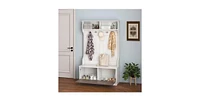 Slickblue Entryway Bench Coat Rack Shoe Storage Cabinet in Oak Wood Finish