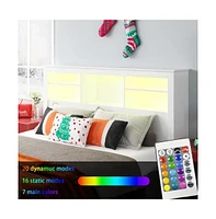 Slickblue Modern Bookcase Headboard with Led Lights in Wood Finish