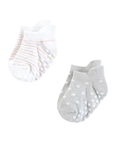 Hudson Baby Baby Girls Hudson Non-Skid No-Show Socks, Soft Pink Dot Stripe