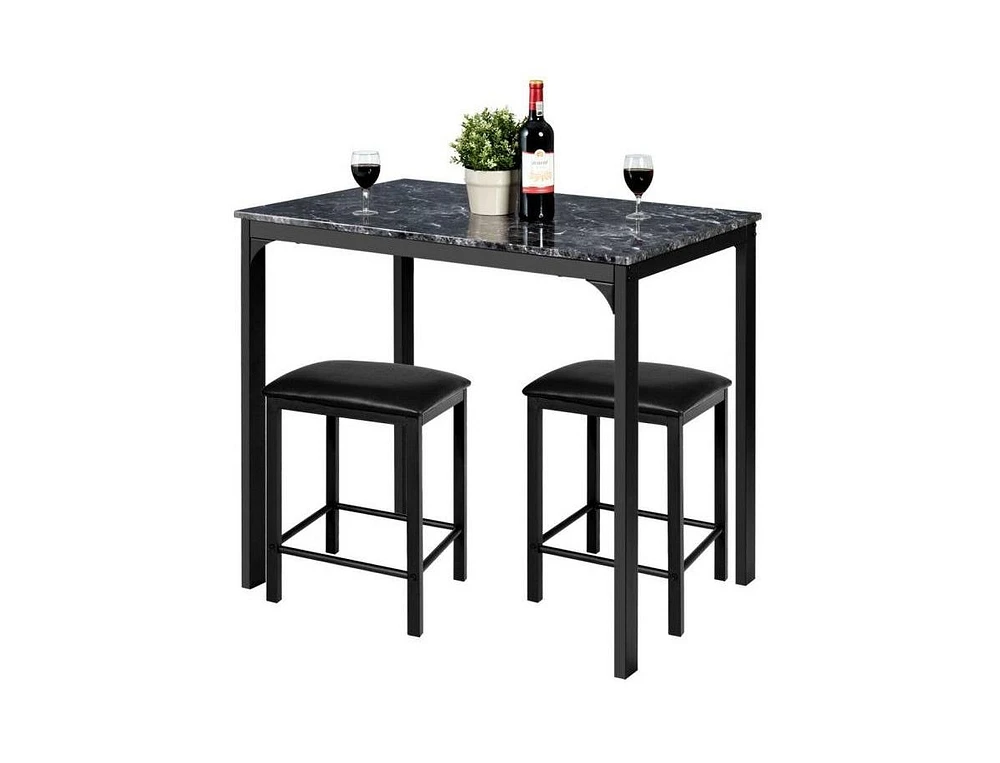 Slickblue Modern 3-Piece Dining Set with Faux Marble Tabletop and 2 Chairs/Stools