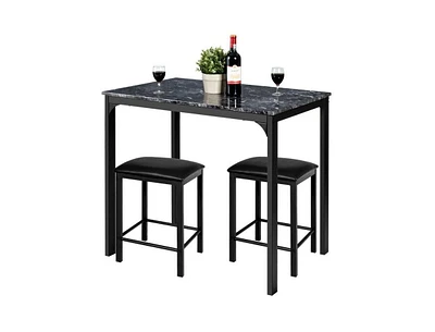 Slickblue Modern 3-Piece Dining Set with Faux Marble Tabletop and 2 Chairs/Stools