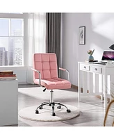 Slickblue Modern Faux Leather Mid-Back Swivel Office Chair with Armrests and Wheels for Comfortable Desk Seating