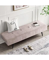 Slickblue Mid-Century Corduroy Upholstered End of Bed Bench with Wooden Legs for Stylish Bedroom Storage