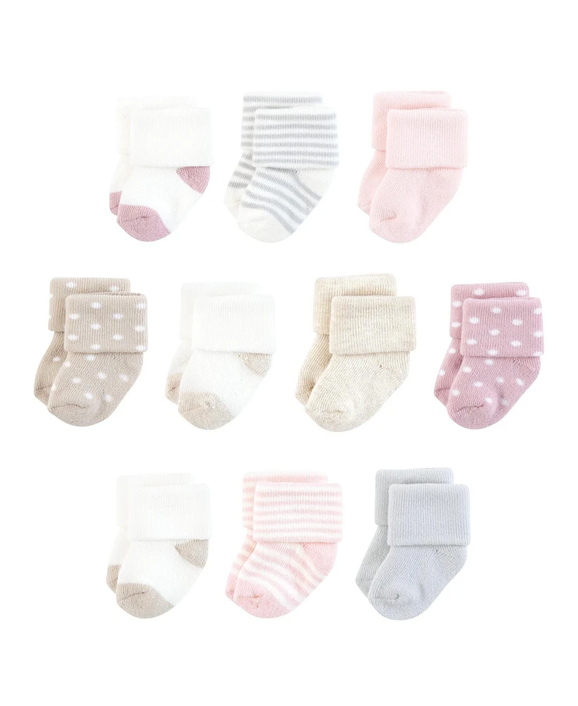 Touched by Nature Baby Girls Organic Cotton Socks, Soft Pink Dot Stripe, 0-6 Months