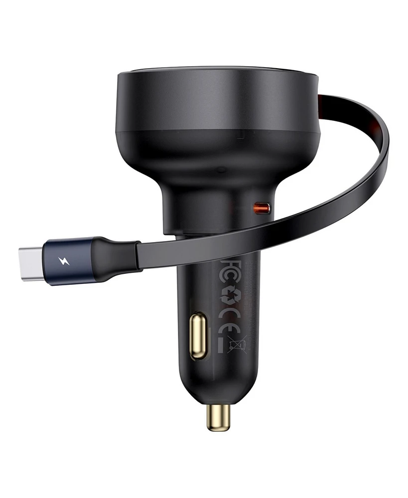 Baseus Enjoyment Pro Car Charger C + Retractable C & iP Cable 60W Cluster Black