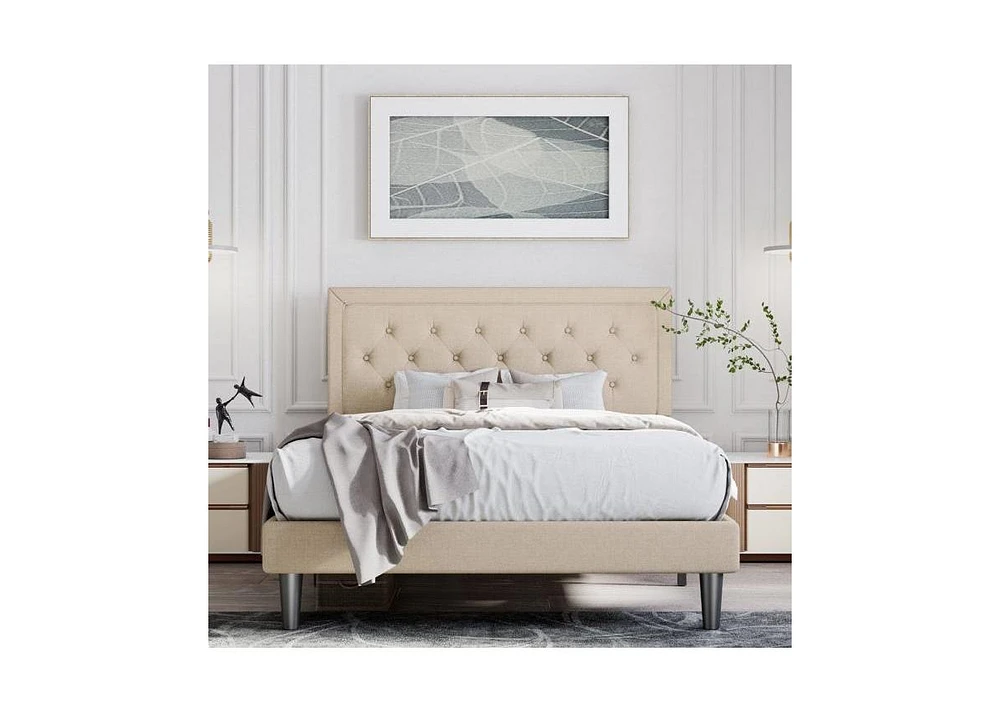 Slickblue Adjustable Height Platform Bed Frame with Upholstered Headboard