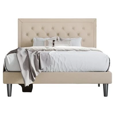 Platform Bed With Adjustable Headboard X2013 Upholstered Frame Wood Slats Modern Low Profile Design