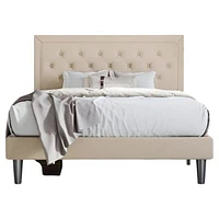 Platform Bed With Adjustable Headboard X2013 Upholstered Frame Wood Slats Modern Low Profile Design