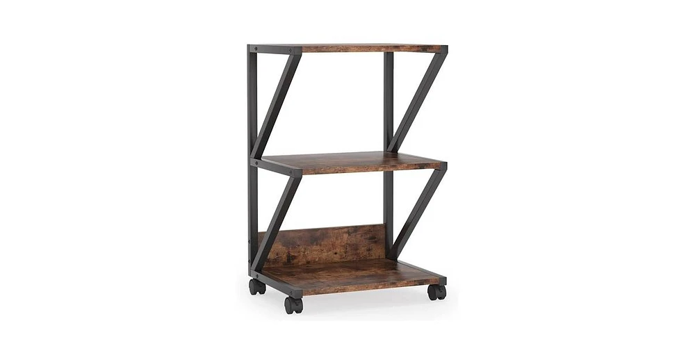 Slickblue Modern Industrial Metal Wood 3-Tier Printer Stand Office Storage Cart on Wheels