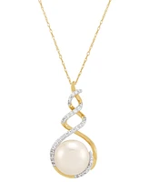 Honora Cultured Ming Pearl (11mm) & Diamond (1/5 ct. t.w.) Swirl 18" Pendant Necklace in 10k Gold