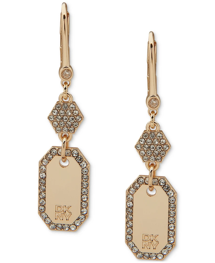 Dkny Gold-Tone Pave Hexagon Logo Double Drop Earrings