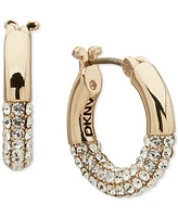 Dkny Gold-Tone Extra-Small Half-Pave Hoop Earrings, 0.4"