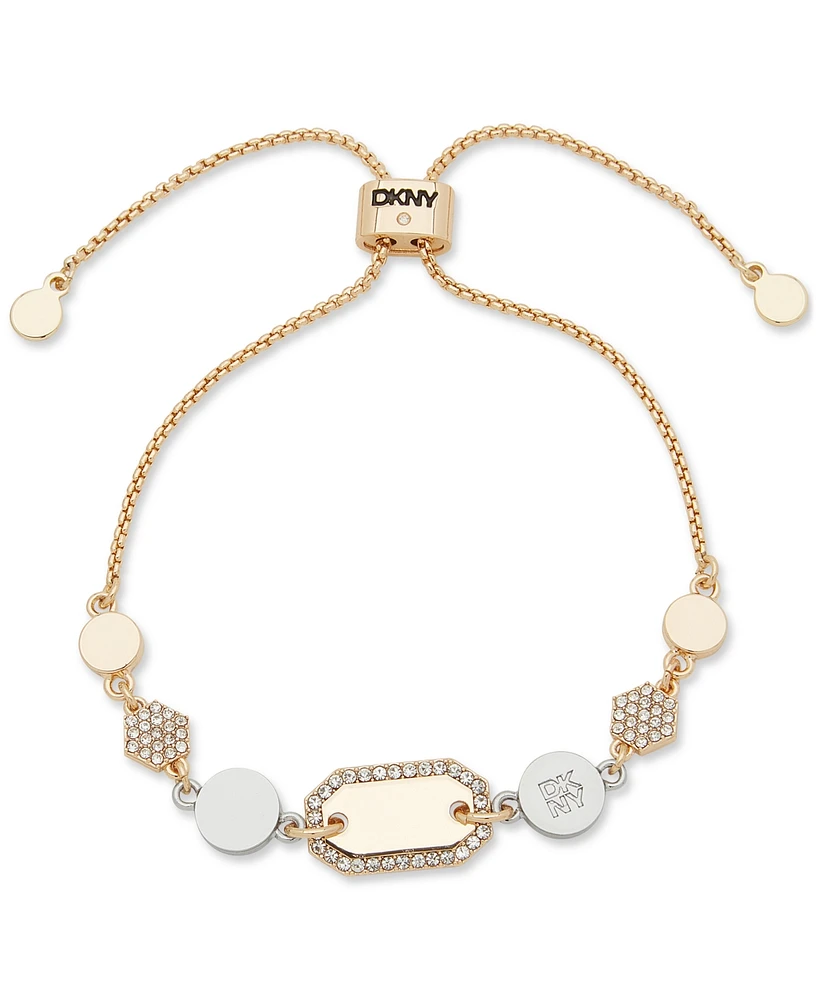 Dkny Two-Tone Pave Hexagon & Logo Slider Bracelet