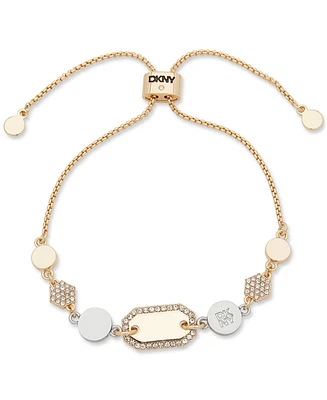 Dkny Two-Tone Pave Hexagon & Logo Slider Bracelet