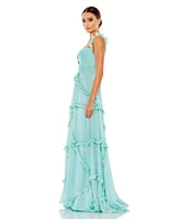 Mac Duggal Women's Ruffle Tiered Sleeveless Flowy A Line Gown