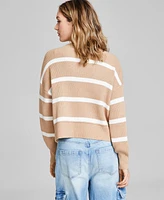 And Now This Women's Striped Cropped Dropped-Shoulder Sweater, Regular & Petites