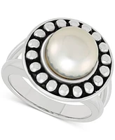 Cultured Freshwater Button Pearl (10mm) Framed Ring in Sterling Silver