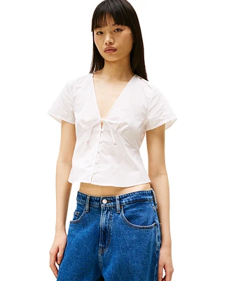 Tommy Jeans Women's Cotton Poplin Tie-Front Blouse