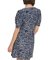 Tommy Hilfiger Women's Printed Puff-Sleeve Shift Dress