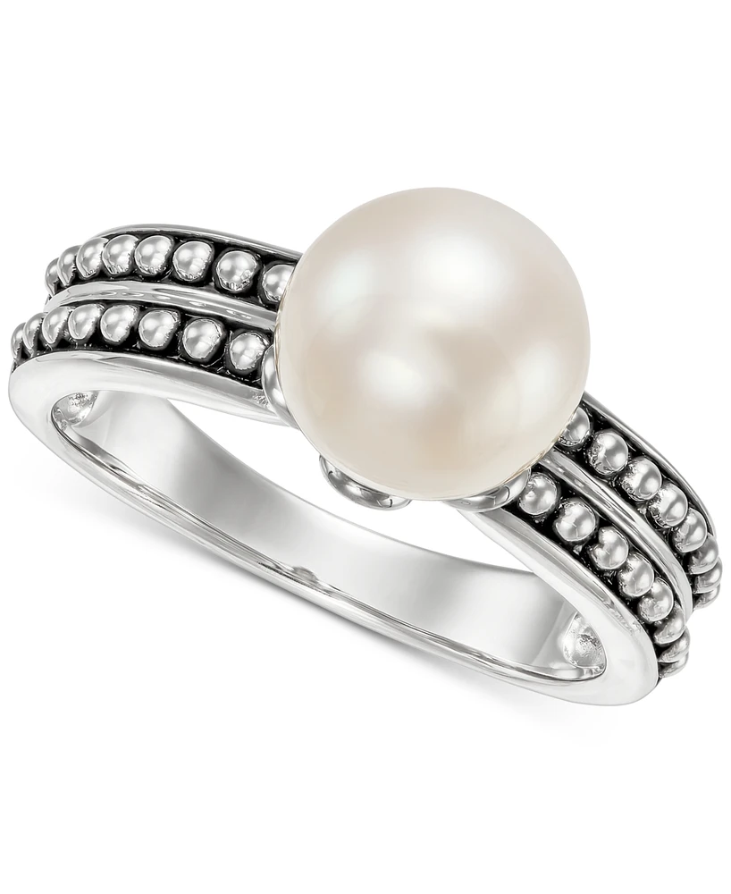 Cultured Freshwater Pearl (8-1/2mm) Beaded Double Ring in Sterling Silver