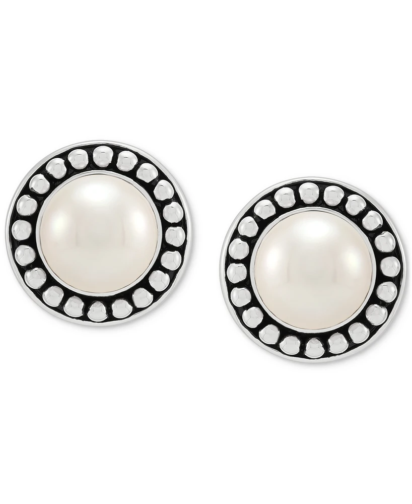 Cultured Freshwater Pearl (9-1/2mm) Framed Stud Earrings in Sterling Silver