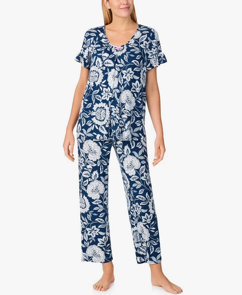 Ellen Tracy Women's Short Sleeve Long Pajama Set