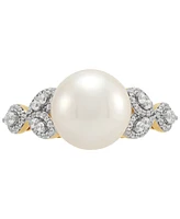 Honora Cultured Ming Pearl (10mm) & Diamond (1/3 ct. t.w.) Leaf Ring in 14k Gold