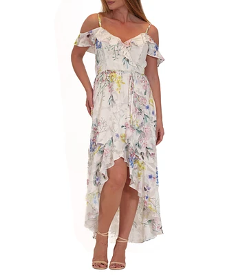 julia jordan Women's Floral ChiffonCold-Shoulder Ruffle Midi Dress