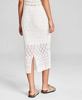 And Now This Women's Crochet Pull-On Cotton Midi Skirt