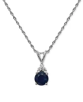 Sapphire (1 ct. t.w.) & Diamond (1/20 ct. t.w.) Pendant Necklace in 14k White Gold, 16" + 2" extender