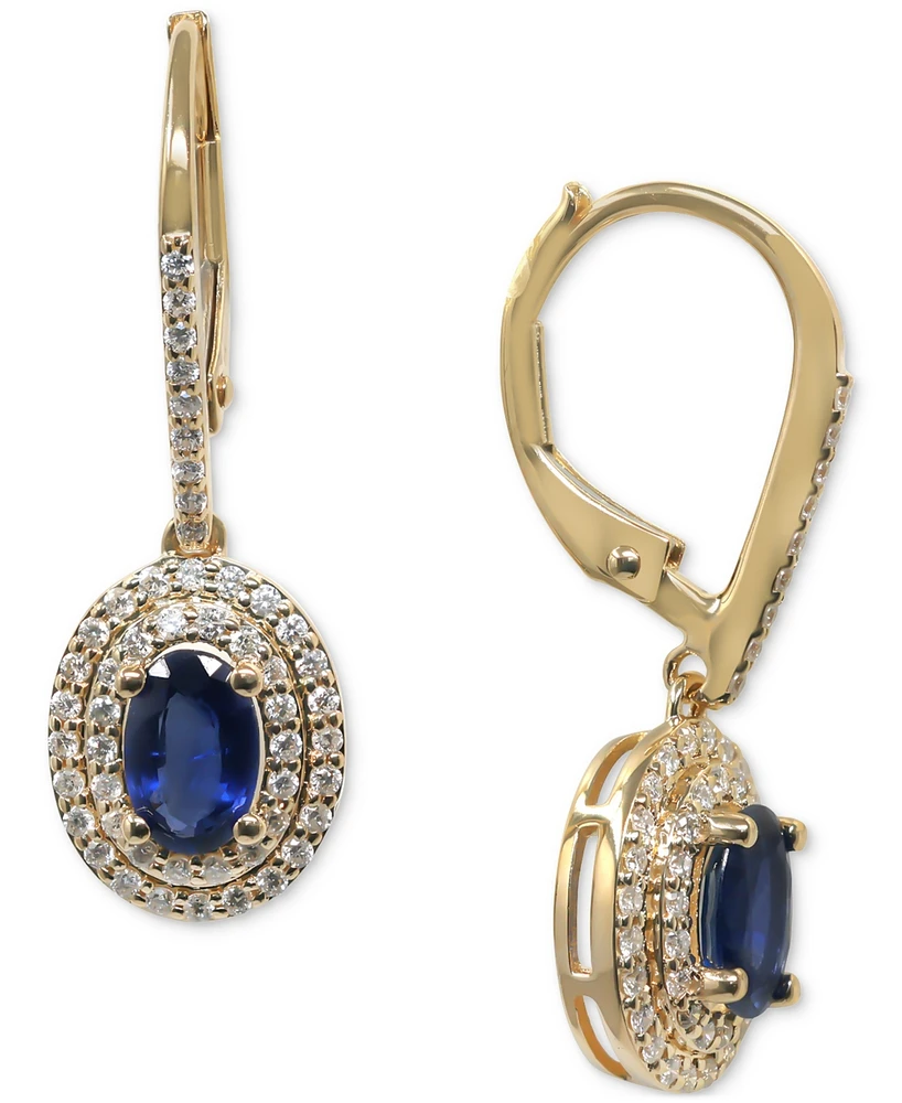 Sapphire (1 ct. t.w.) & Diamond (3/8 Oval Halo Leverback Drop Earrings 14k White Gold