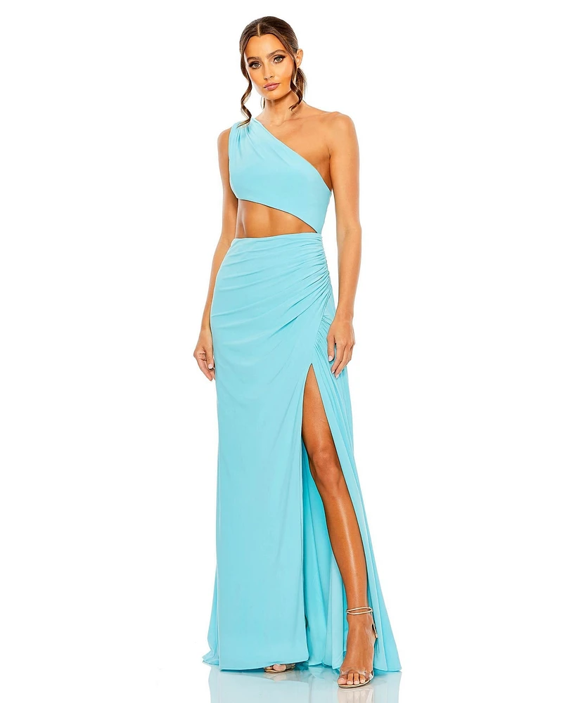 Women's Cut Out One Shoulder Ruched Back Gown