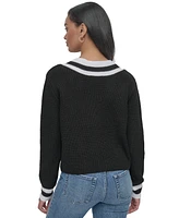 Dkny Jeans Women's Varsity V-Neck Relaxed Sweater