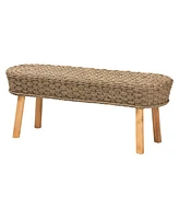 bali & pari Denver Modern Bohemian Natural Seagrass and Acacia Wood Accent Bench