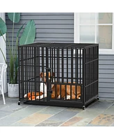 Bingopaw Heavy Duty Dog Cage 3 Doors Locks Design Kennel Playpen with 4 Lockable Wheels