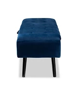 Baxton Studio Caine Modern and Contemporary Navy Blue Velvet Fabric Upholstered and Dark Brown Finished Wood Storage Bench