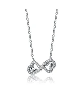 Genevive Sterling Silver White Gold Plated Cubic Zirconia Dainty Bow Neckalce