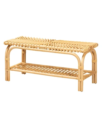 Bali & Pari Himari Modern Bohemian Natural Brown Rattan Accent Bench