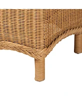 bali & pari Erla Bohemian Light Honey Rattan Accent Bench with Scallop border