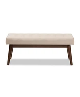 Baxton Studio Elia Mid-Century Modern Walnut Wood Light Beige Fabric Button-Tufted Bench