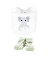 Hudson Baby Unisex Cotton Bib and Sock Set, Hello World Elephant, One Size