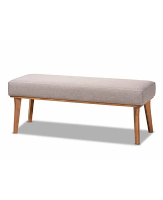 Baxton Studio Odessa Mid-Century Modern Grey Fabric Upholstered and Walnut Brown Finished Wood Dining Bench