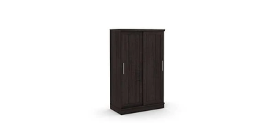 Slickblue Farmhouse Sliding Doors Wardrobe Armoire with Garment Rod for Rustic Storage and Organization