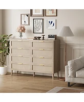 gaomon 8 Drawer Rattan Dresser, 47.2" x 15.7" x 37" Rattan Chest of Dressers, Mid Century Modern Dresser for Closet with Handles, Large Table Top, Dre
