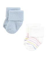 Hudson Baby Girls Cotton Rich Newborn And Terry Socks, Pastel Sun Rainbow, 0-6 Months